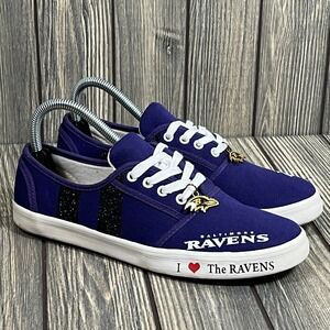 Bradford Exchange Baltimore Ravens Sneakers Womens 8 Purple Canvas Glitter NFL